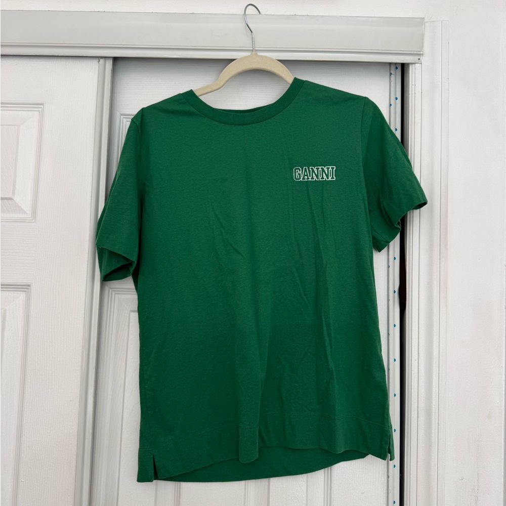 Ganni Green Short-Sleeve Logo Tee